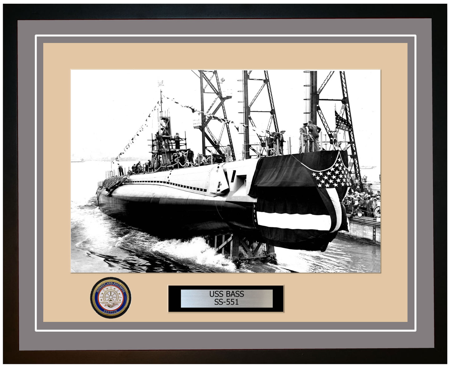 USS Bass SS-551 Framed Navy Ship Photo Grey