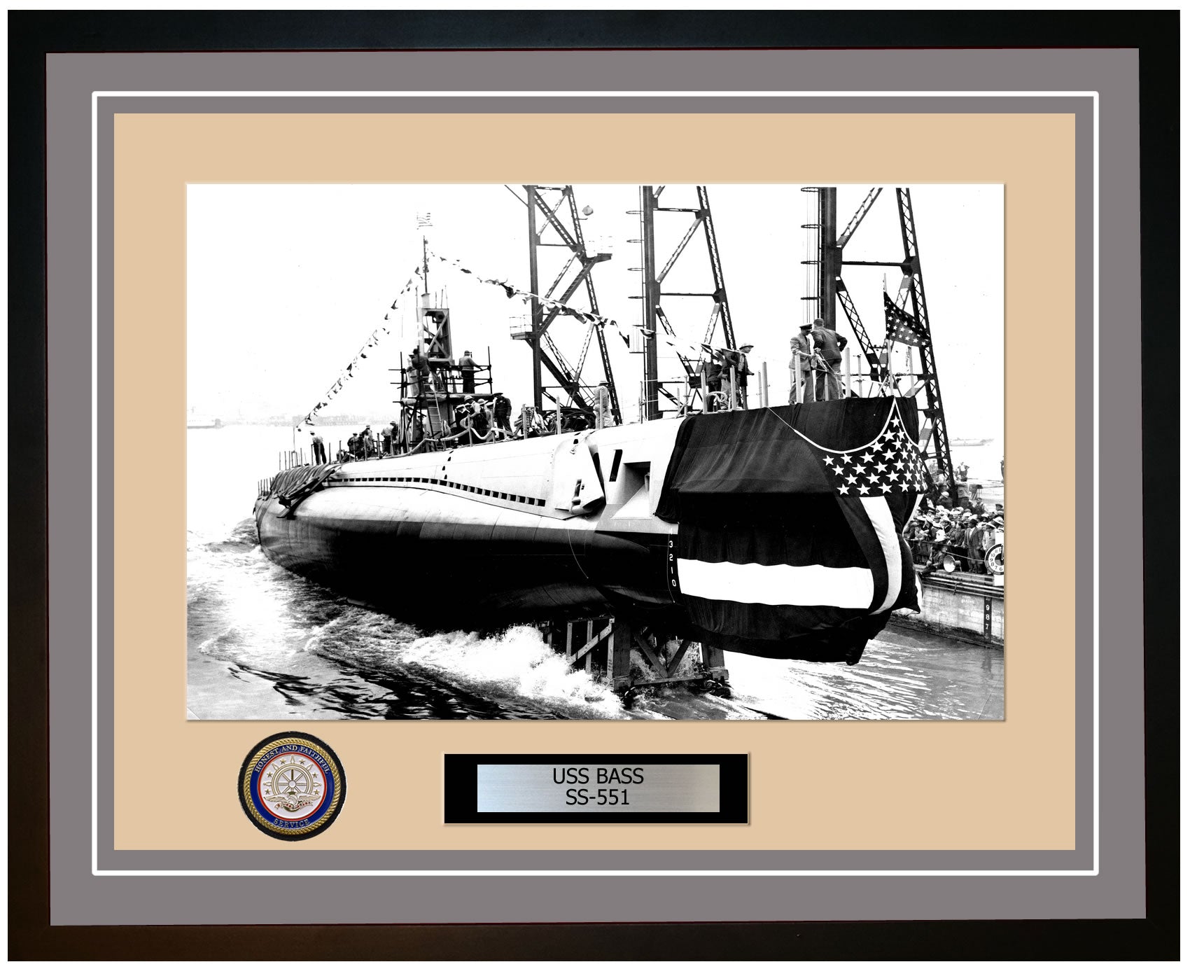 USS Bass SS-551 Framed Navy Ship Photo Grey