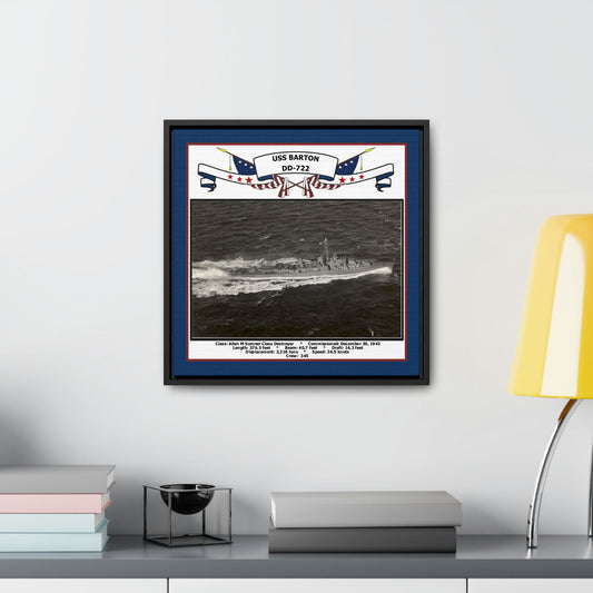 USS Barton DD-722 Navy Floating Frame Photo Desk View