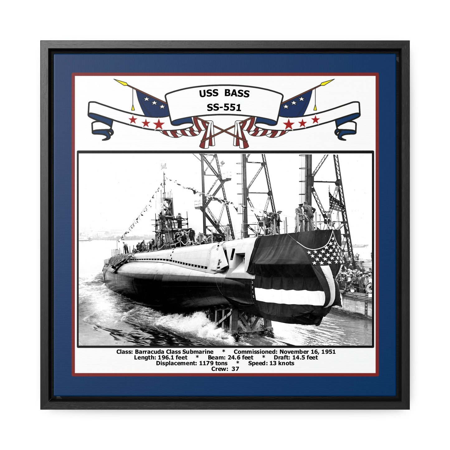 USS Bass SS-551 Navy Floating Frame Photo Front View