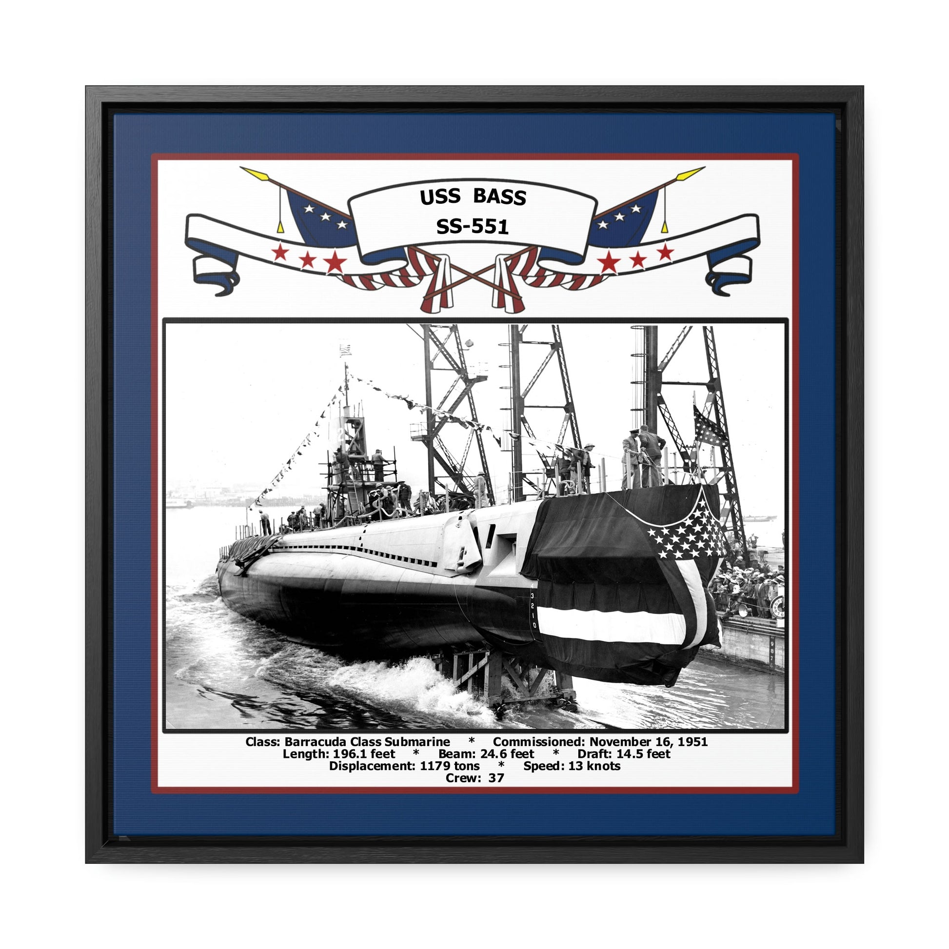 USS Bass SS-551 Navy Floating Frame Photo Front View