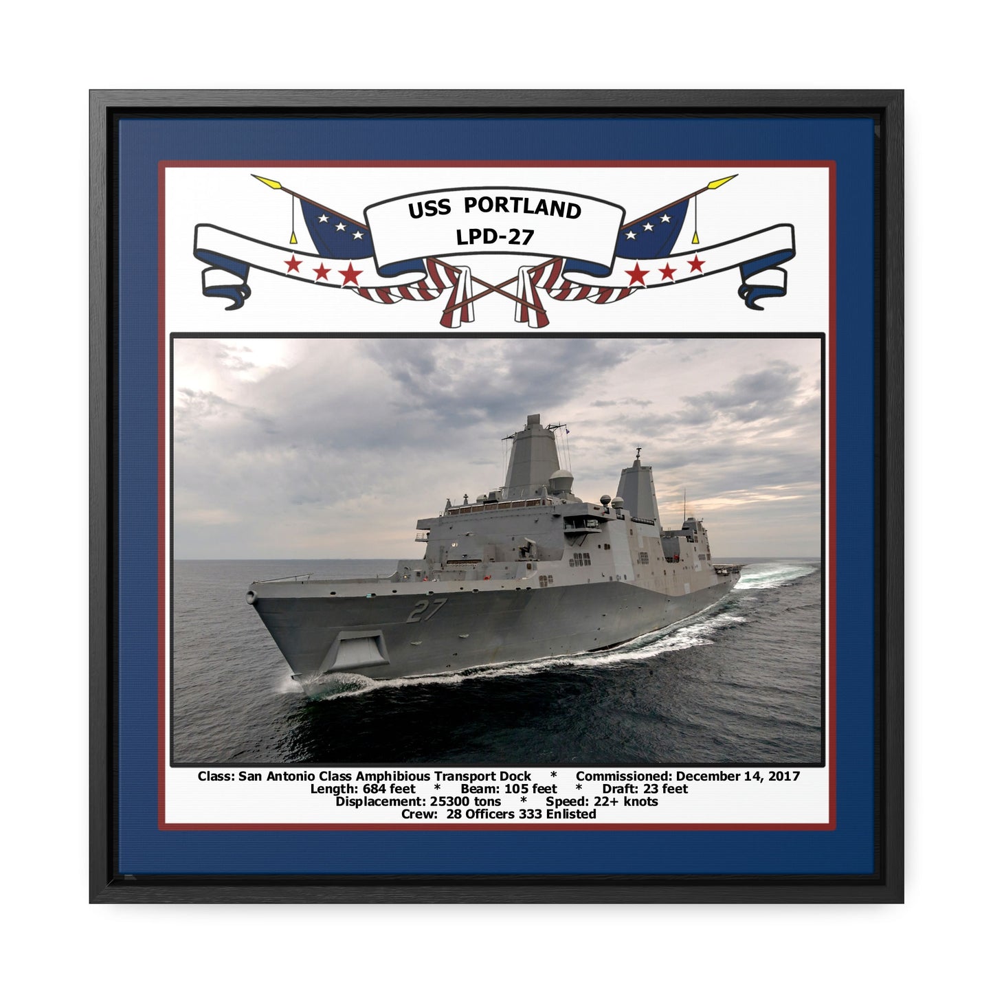 USS Portland LPD-27 Navy Floating Frame Photo Front View