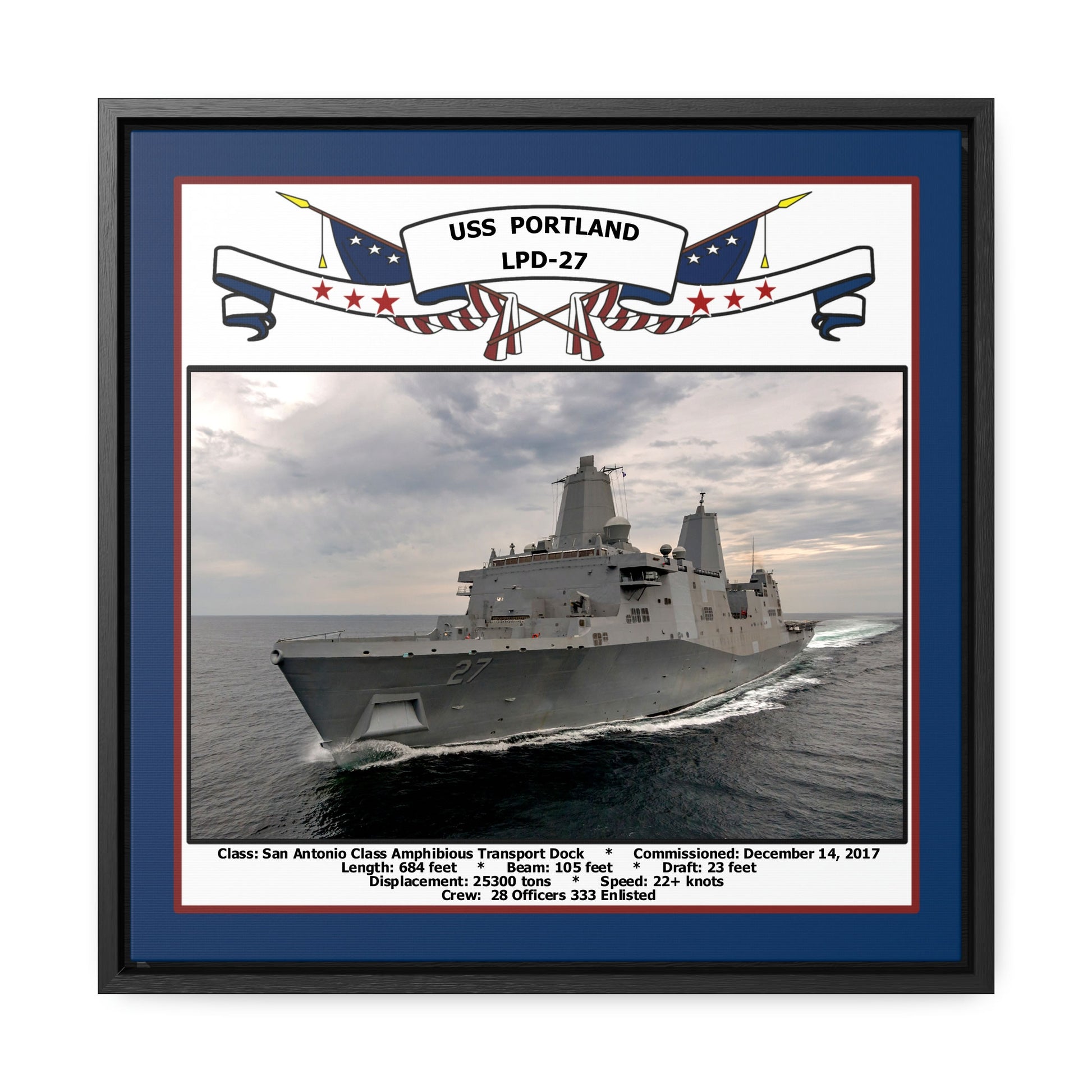 USS Portland LPD-27 Navy Floating Frame Photo Front View