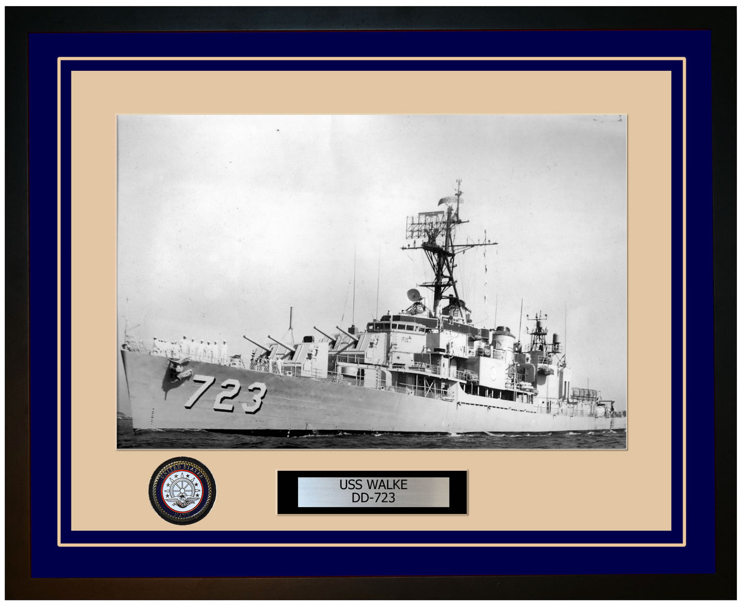 USS WALKE DD-723 Framed Navy Ship Photo Blue