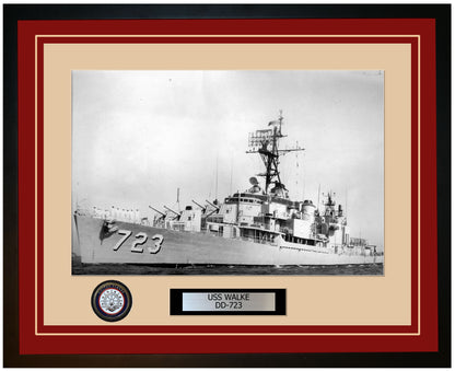 USS WALKE DD-723 Framed Navy Ship Photo Burgundy