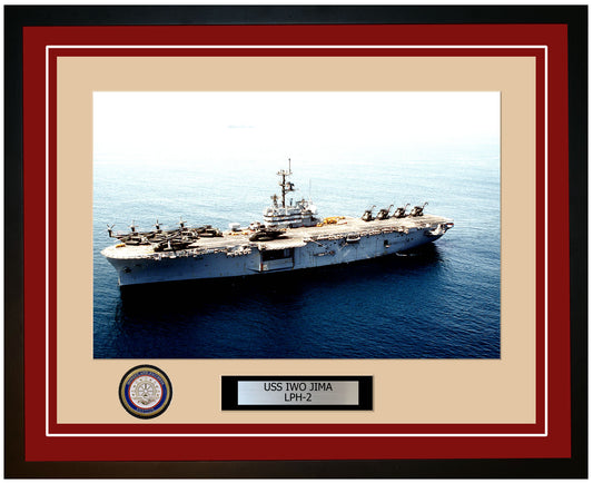 USS Iwo Jima LPH-2 Framed Navy Ship Photo Burgundy