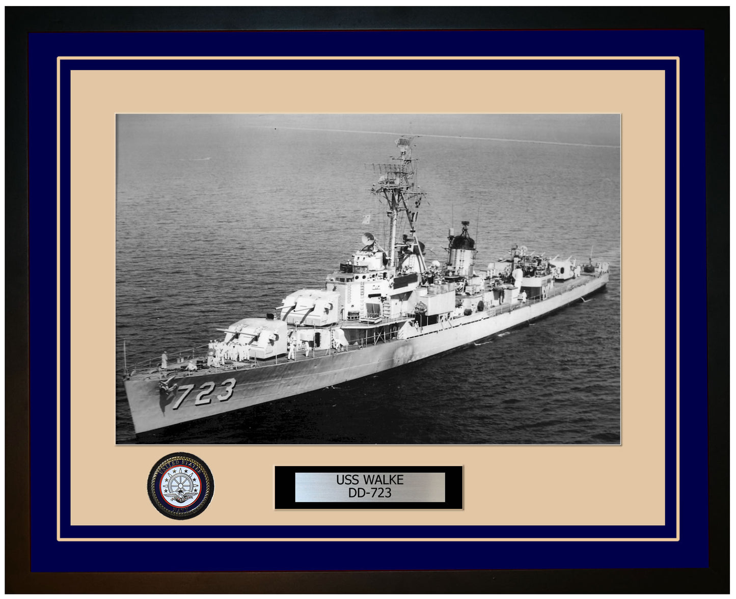 USS WALKE DD-723 Framed Navy Ship Photo Blue