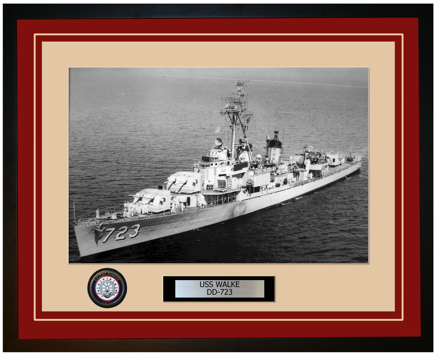 USS WALKE DD-723 Framed Navy Ship Photo Burgundy