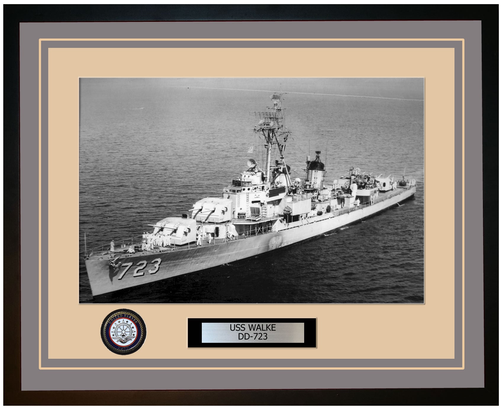 USS WALKE DD-723 Framed Navy Ship Photo Grey