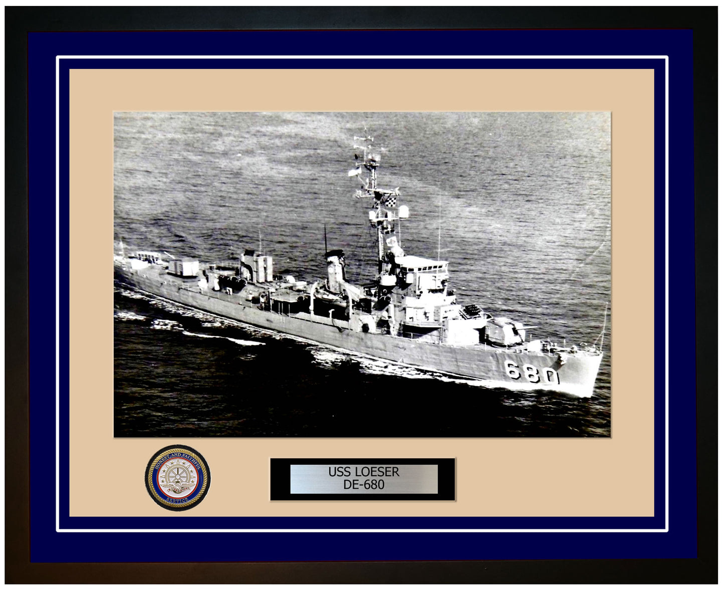 USS Loeser DE-680 Framed Navy Ship Photo Blue