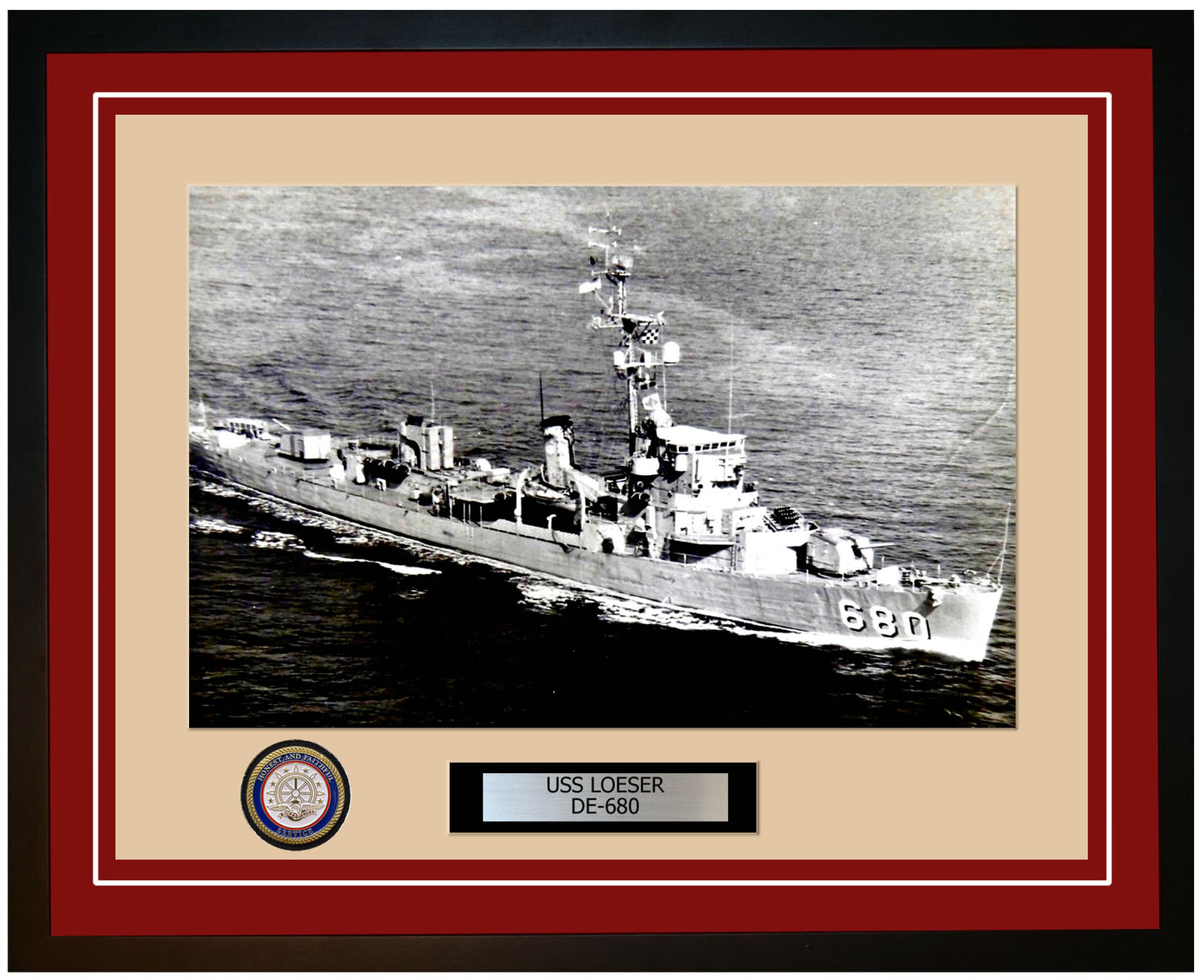 USS Loeser DE-680 Framed Navy Ship Photo Burgundy