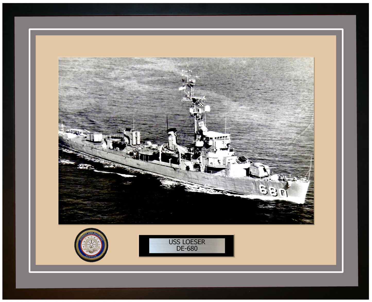 USS Loeser DE-680 Framed Navy Ship Photo Grey