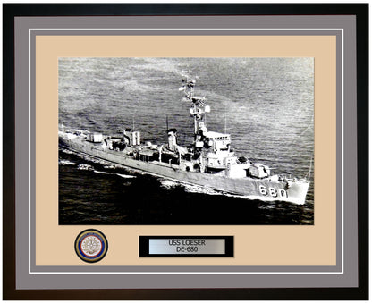 USS Loeser DE-680 Framed Navy Ship Photo Grey