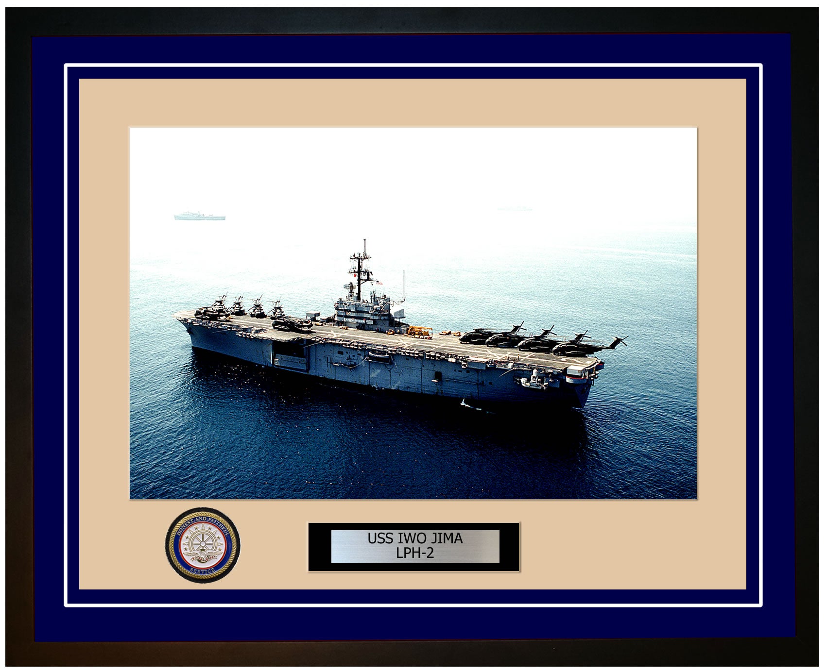 USS Iwo Jima LPH-2 Framed Navy Ship Photo Blue