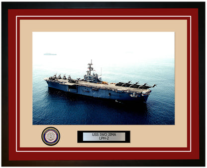 USS Iwo Jima LPH-2 Framed Navy Ship Photo Burgundy