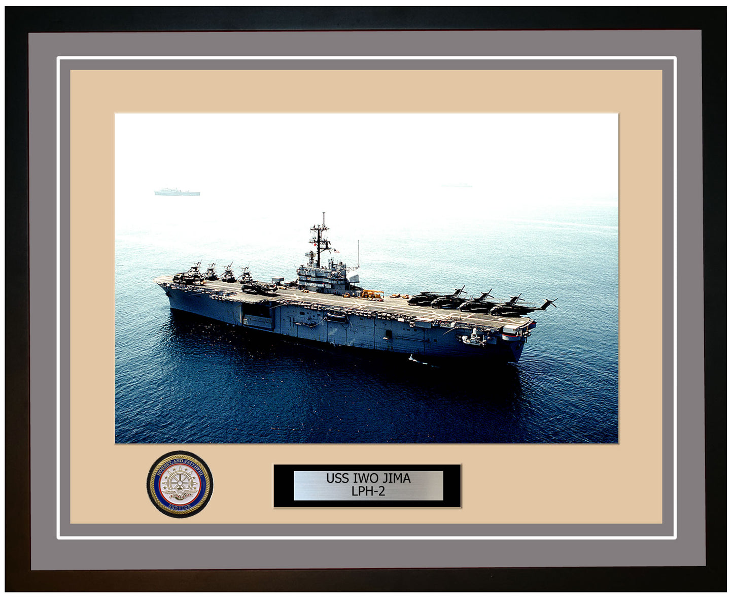 USS Iwo Jima LPH-2 Framed Navy Ship Photo Grey
