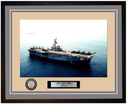 USS Iwo Jima LPH-2 Framed Navy Ship Photo Grey