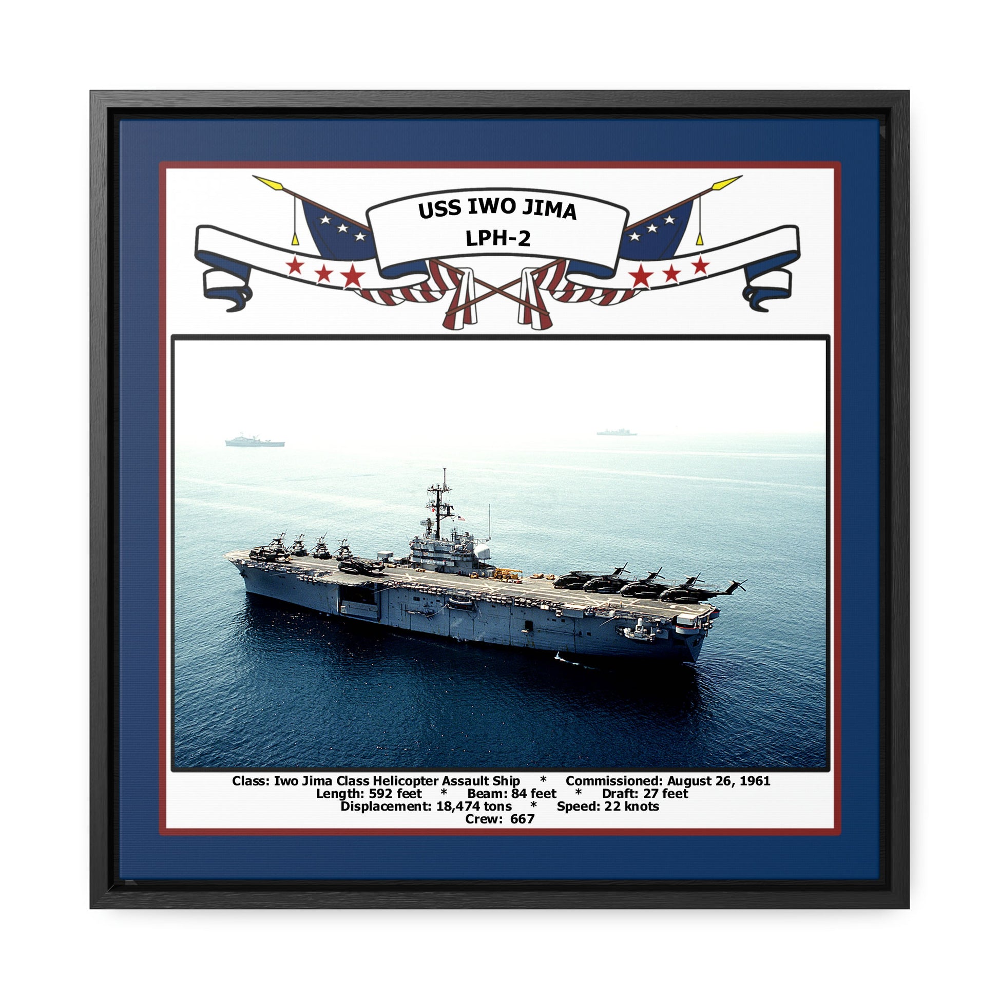 USS Iwo Jima LPH-2 Navy Floating Frame Photo Front View