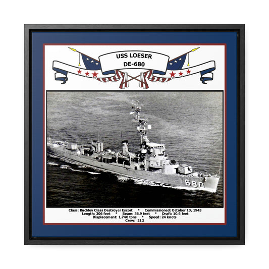 USS Loeser DE-680 Navy Floating Frame Photo Front View