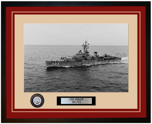 USS WALKE DD-723 Framed Navy Ship Photo Burgundy