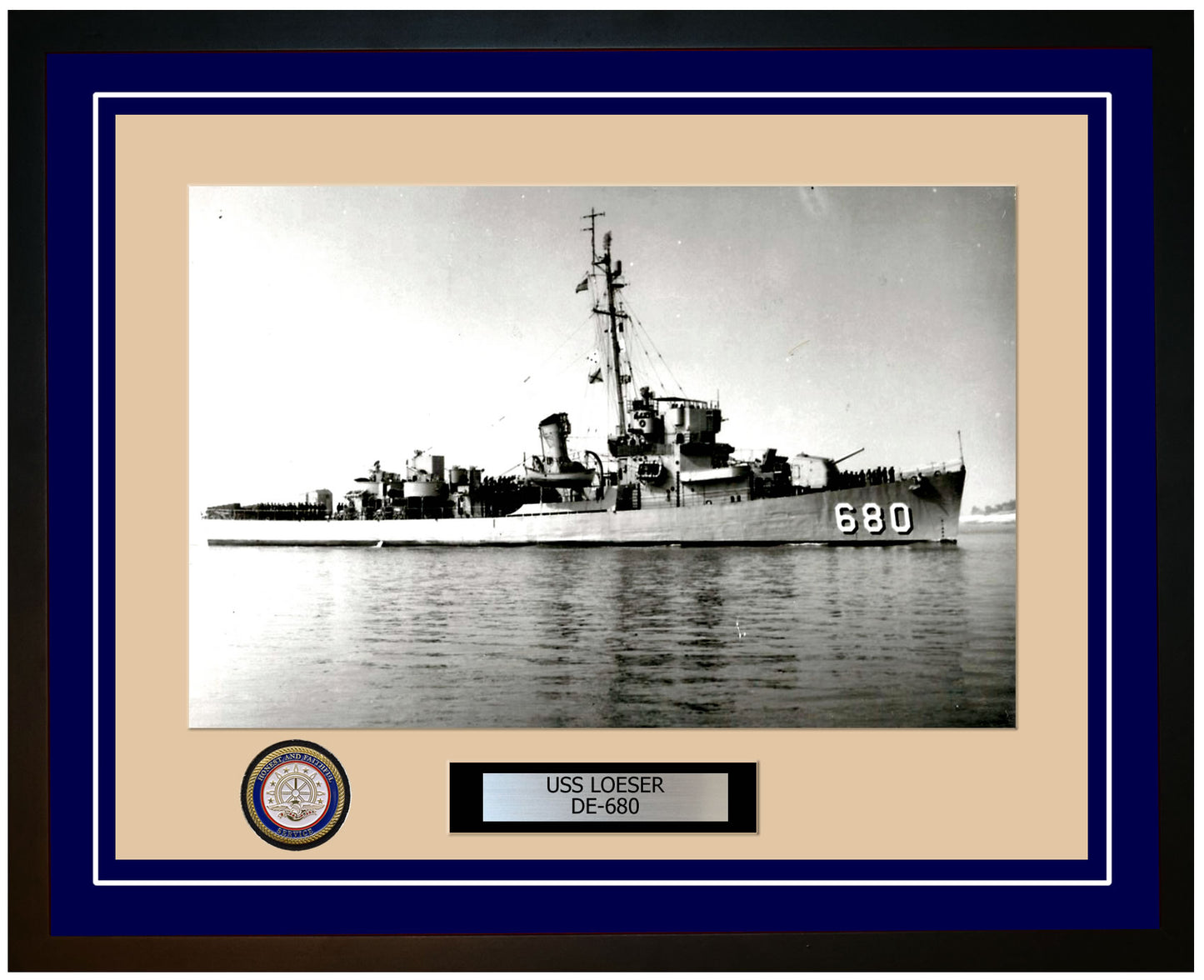 USS Loeser DE-680 Framed Navy Ship Photo Blue