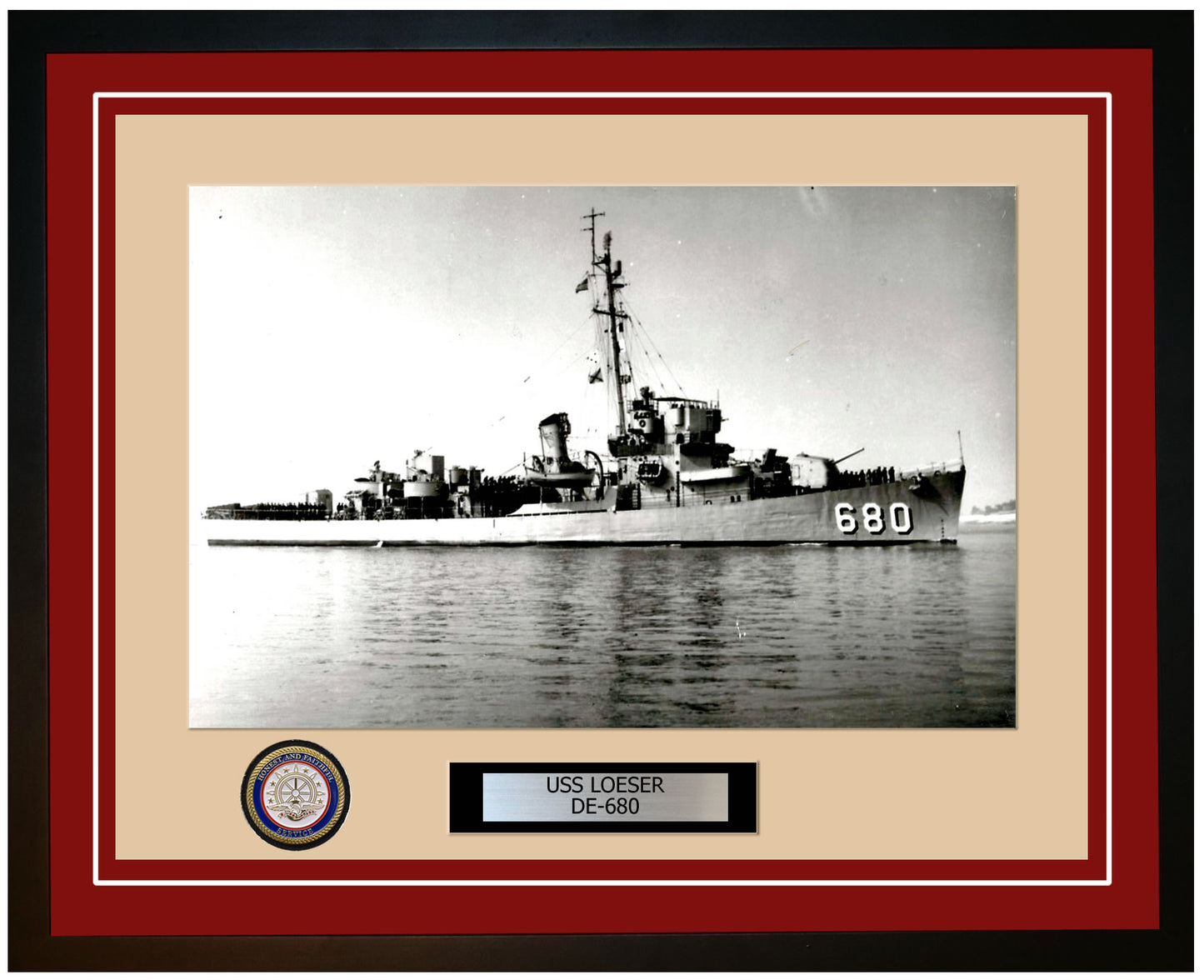 USS Loeser DE-680 Framed Navy Ship Photo Burgundy