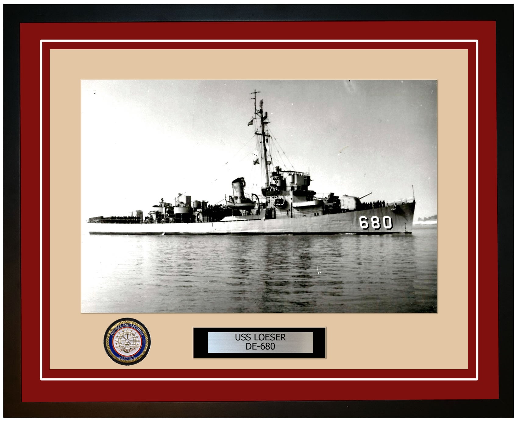 USS Loeser DE-680 Framed Navy Ship Photo Burgundy