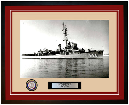 USS Loeser DE-680 Framed Navy Ship Photo Burgundy