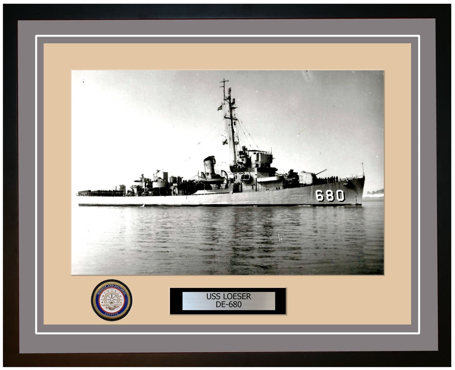 USS Loeser DE-680 Framed Navy Ship Photo Grey