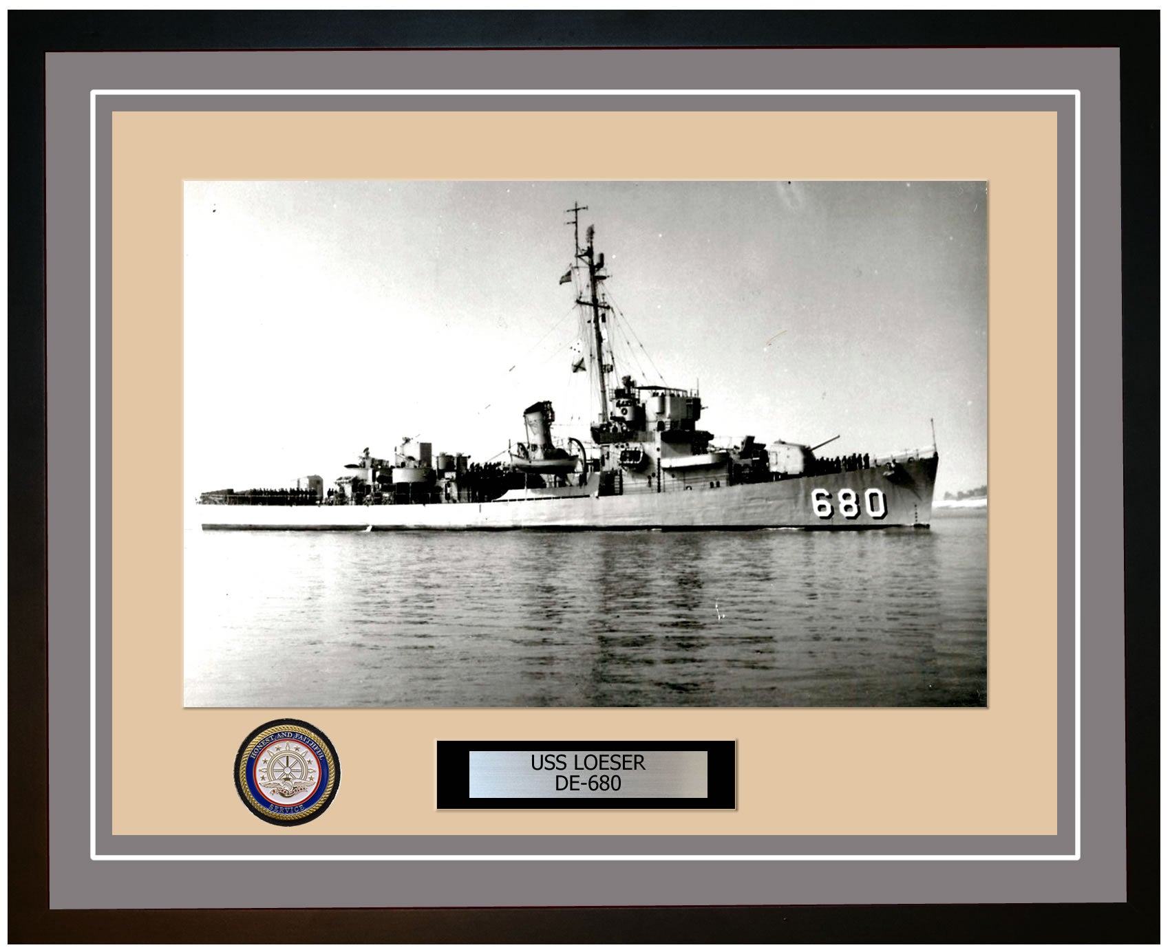 USS Loeser DE-680 Framed Navy Ship Photo Grey