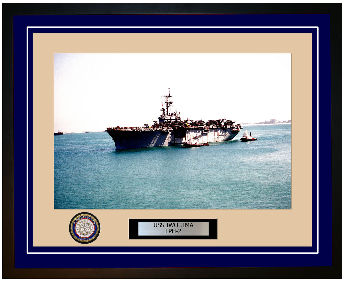 USS Iwo Jima LPH-2 Framed Navy Ship Photo Blue