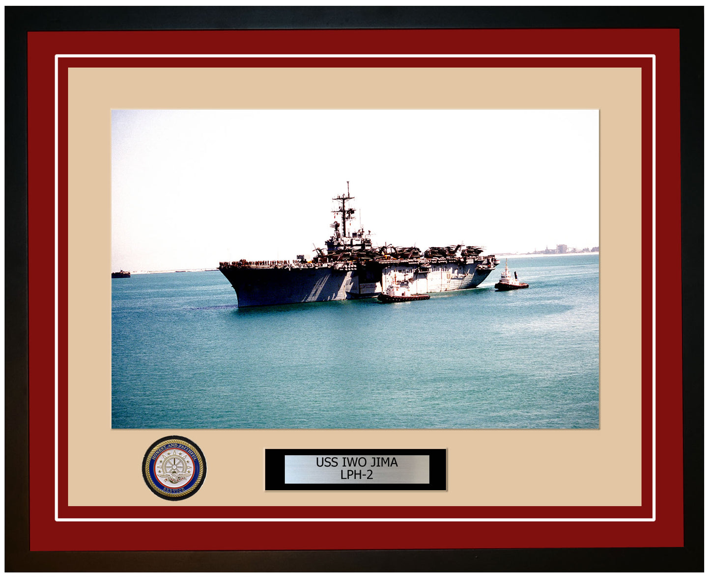USS Iwo Jima LPH-2 Framed Navy Ship Photo Burgundy