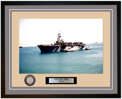 USS Iwo Jima LPH-2 Framed Navy Ship Photo Grey
