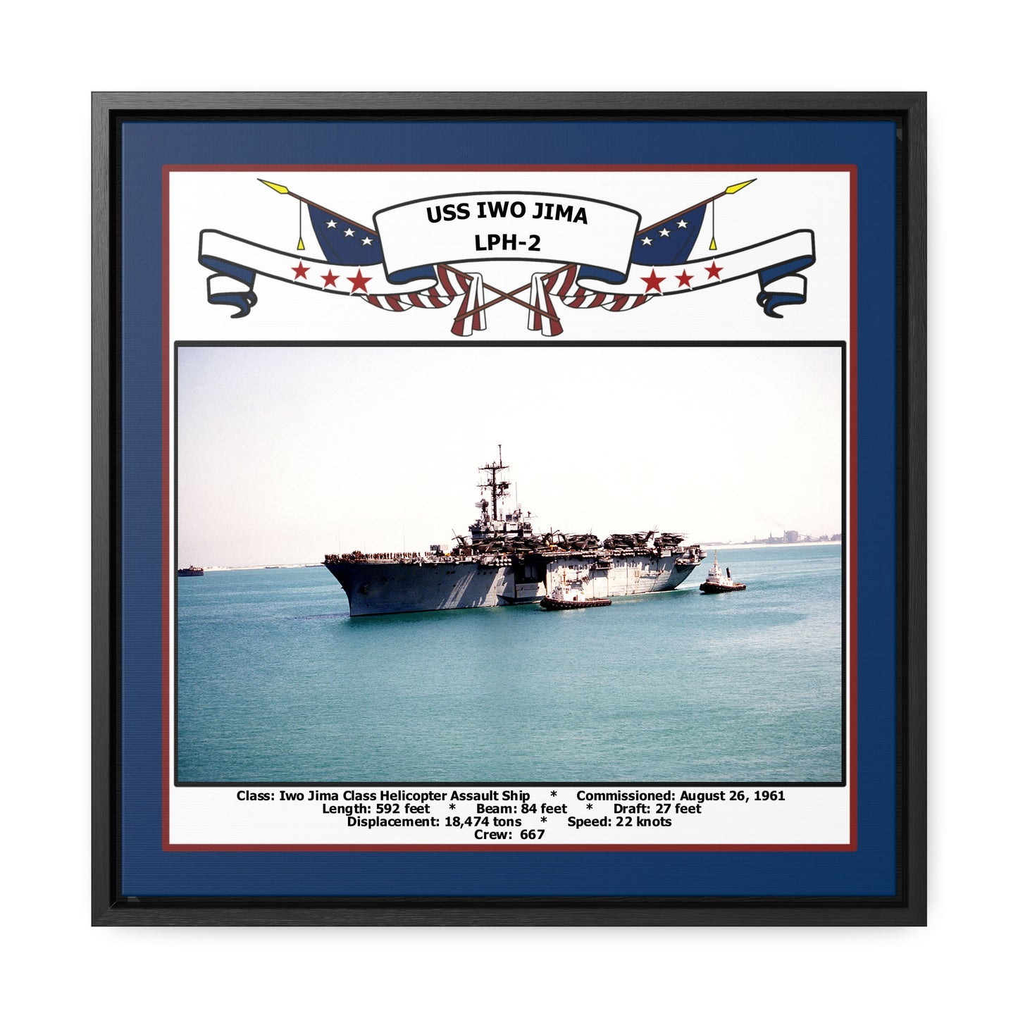 USS Iwo Jima LPH-2 Navy Floating Frame Photo Front View