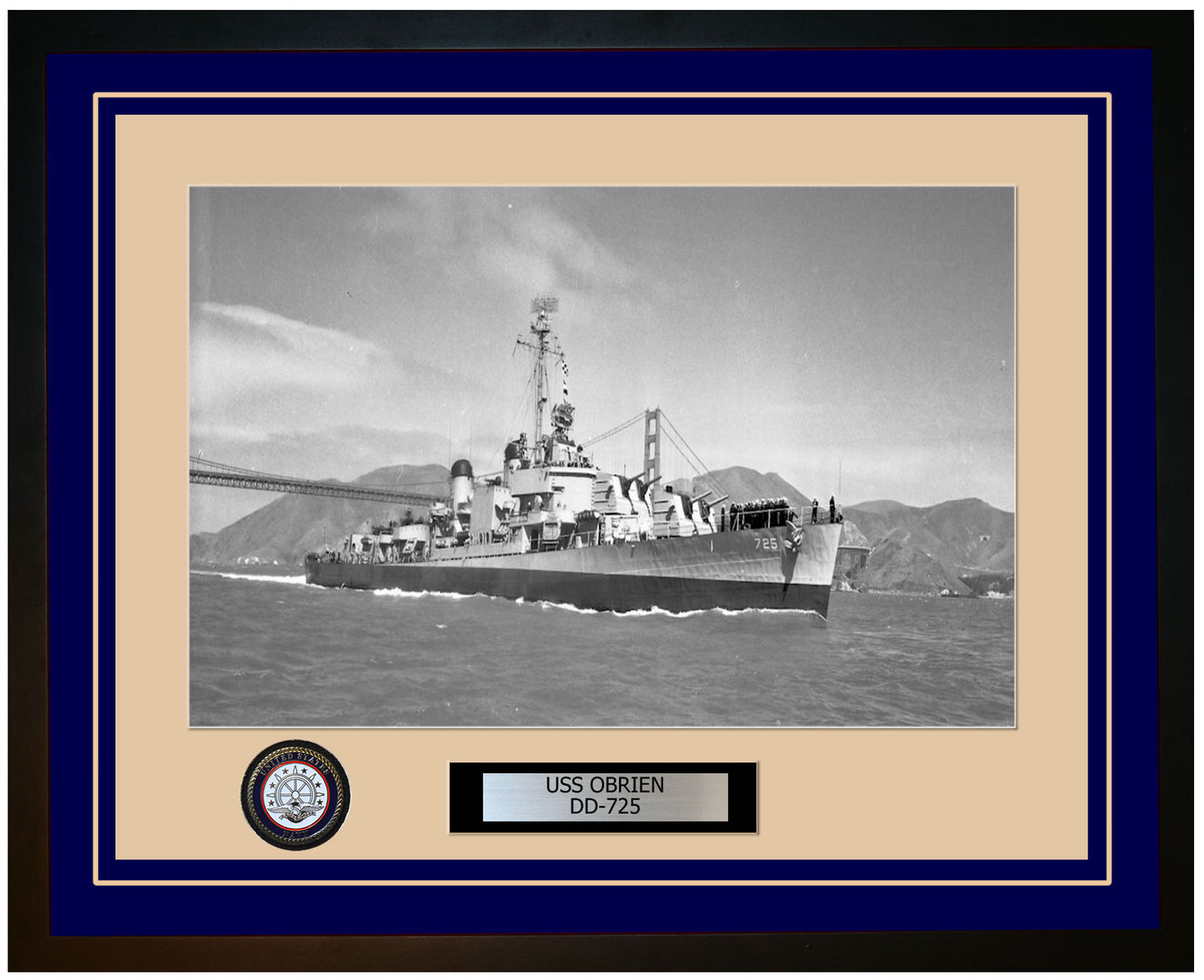USS OBRIEN DD-725 Framed Navy Ship Photo Blue