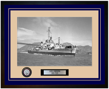 USS OBRIEN DD-725 Framed Navy Ship Photo Blue