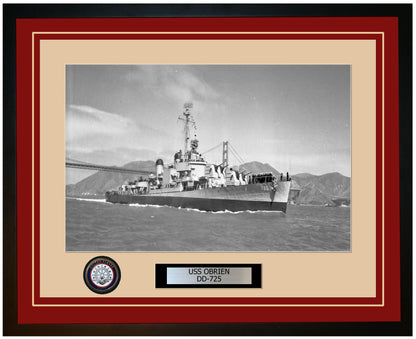 USS OBRIEN DD-725 Framed Navy Ship Photo Burgundy