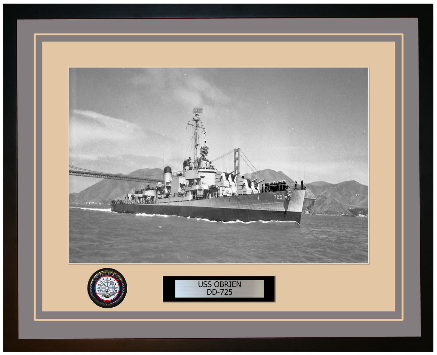 USS OBRIEN DD-725 Framed Navy Ship Photo Grey