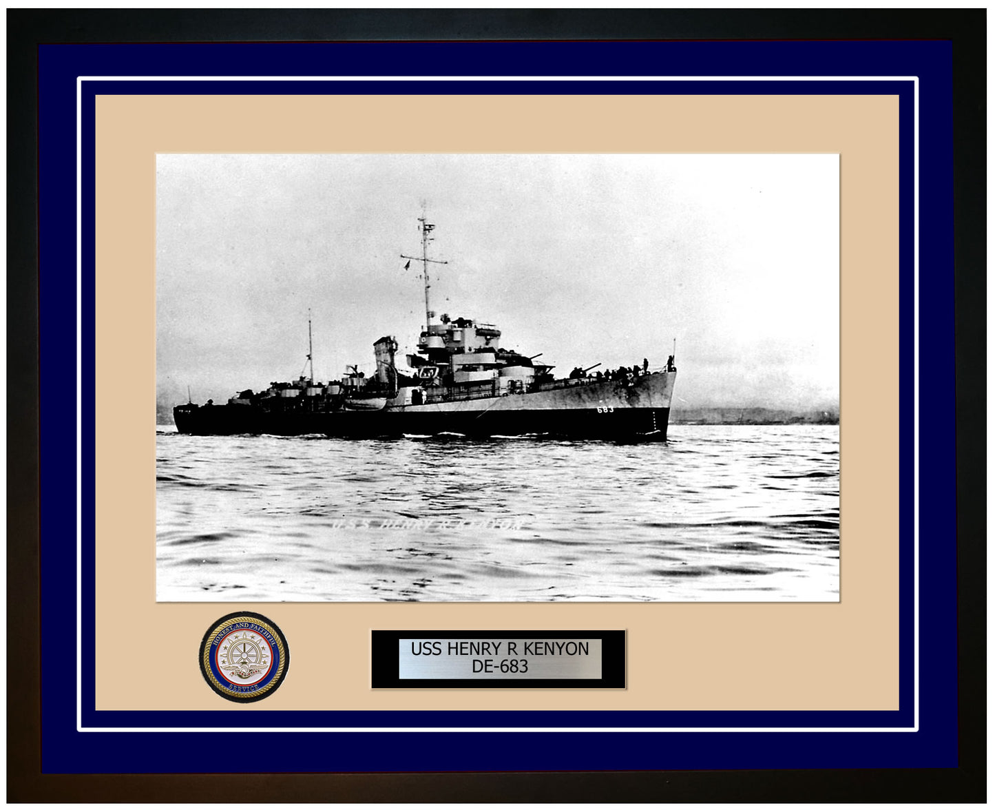 USS Henry R Kenyon DE-683 Framed Navy Ship Photo Blue