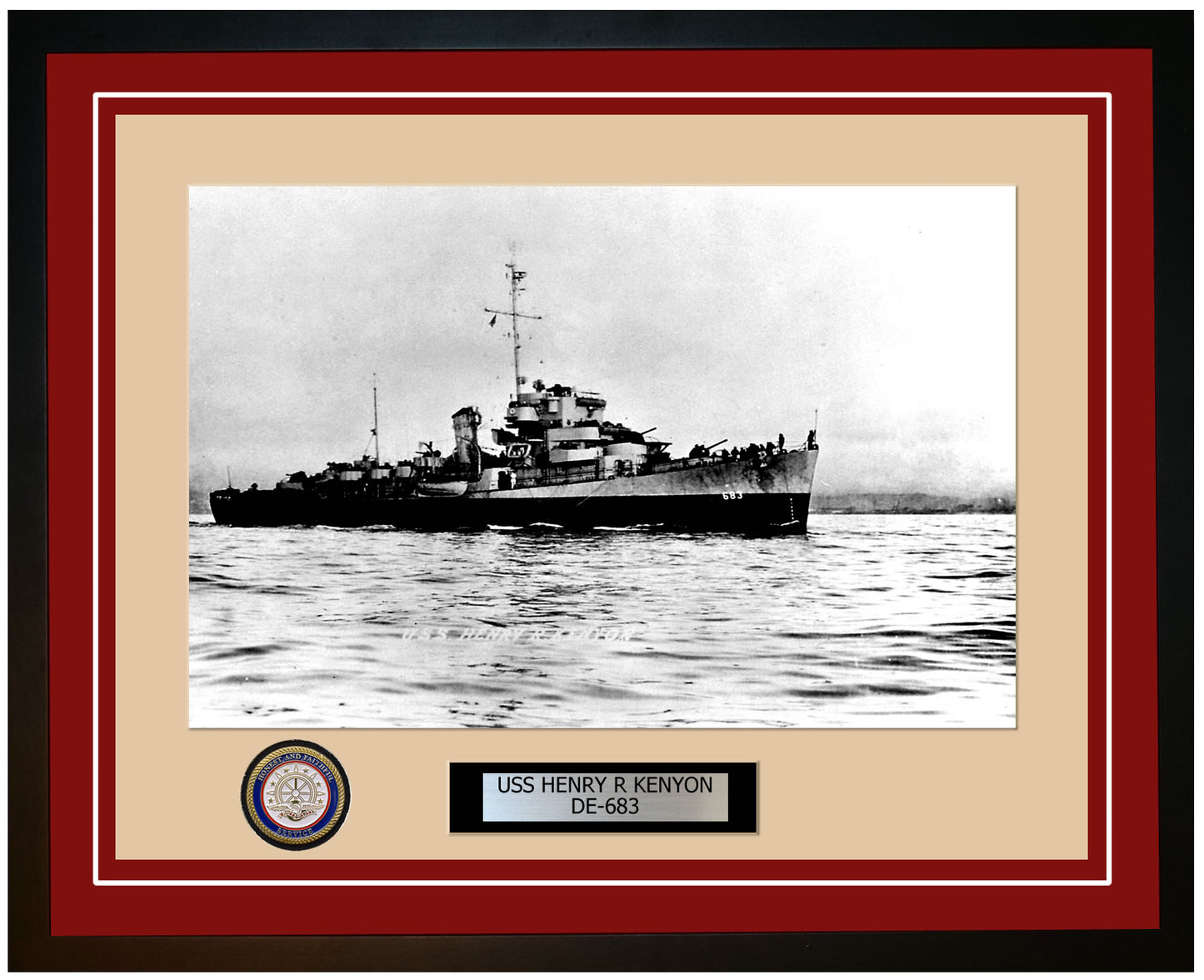 USS Henry R Kenyon DE-683 Framed Navy Ship Photo Burgundy