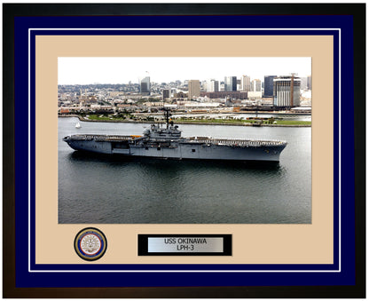 USS Okinawa LPH-3 Framed Navy Ship Photo Blue