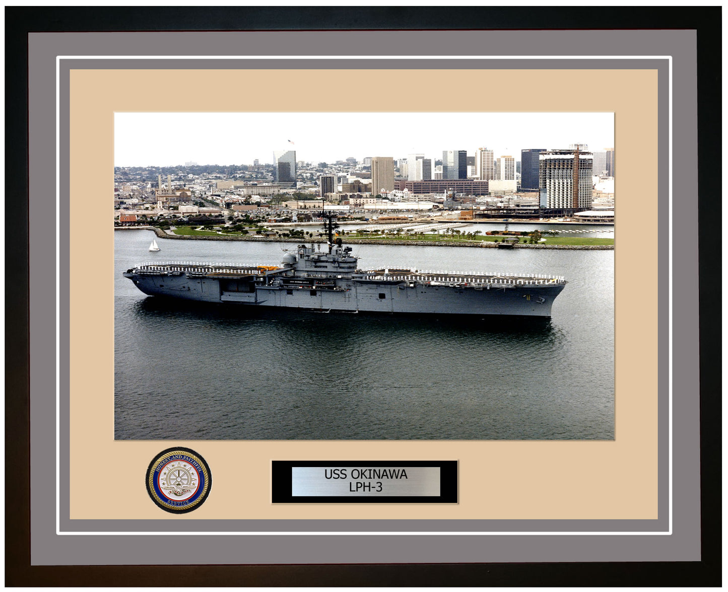 USS Okinawa LPH-3 Framed Navy Ship Photo Grey