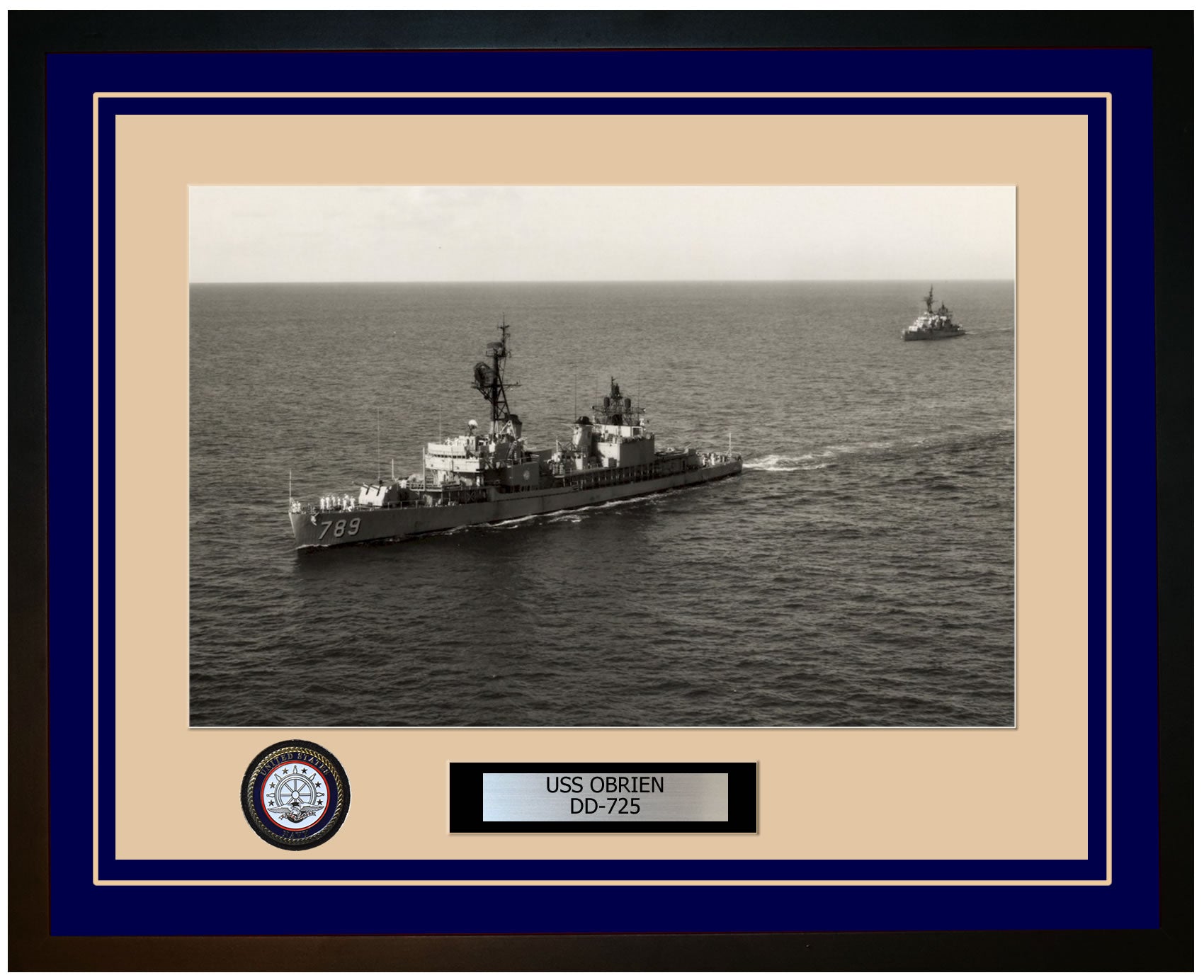 USS OBRIEN DD-725 Framed Navy Ship Photo Blue