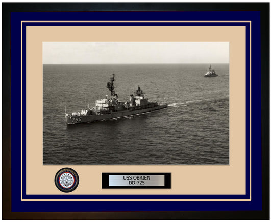 USS OBRIEN DD-725 Framed Navy Ship Photo Blue