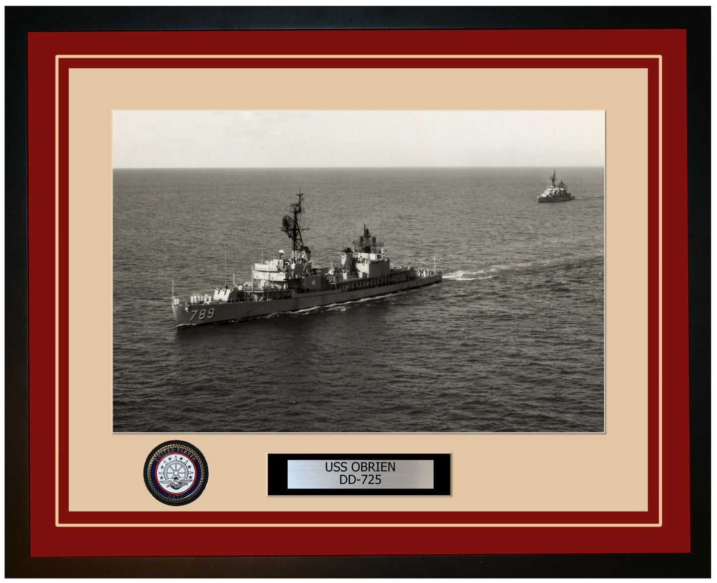 USS OBRIEN DD-725 Framed Navy Ship Photo Burgundy