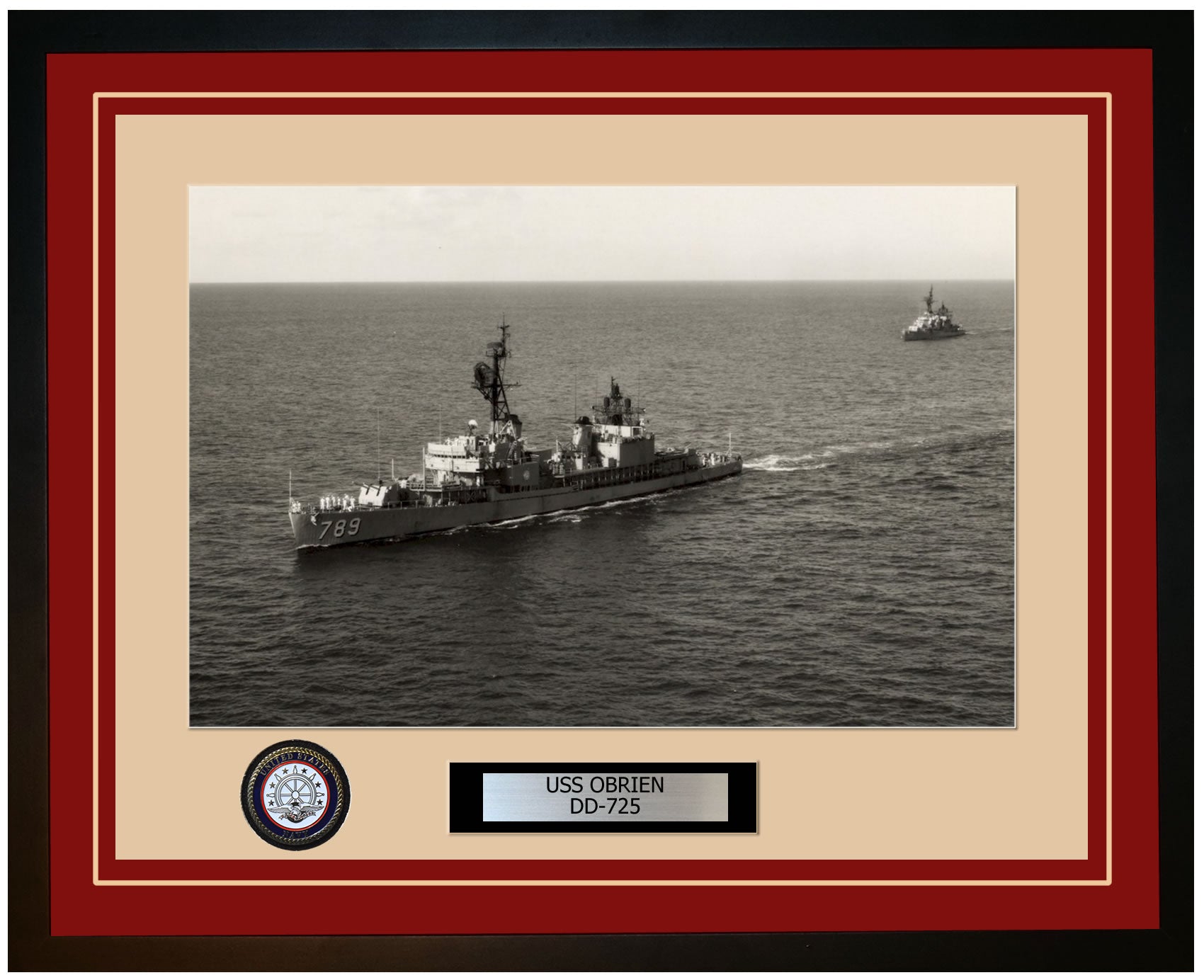 USS OBRIEN DD-725 Framed Navy Ship Photo Burgundy