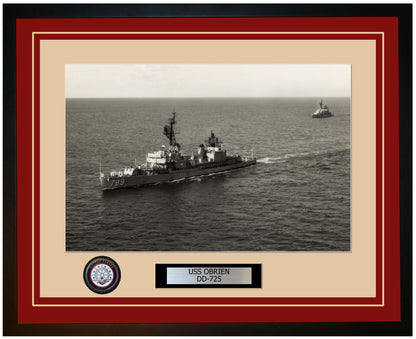 USS OBRIEN DD-725 Framed Navy Ship Photo Burgundy