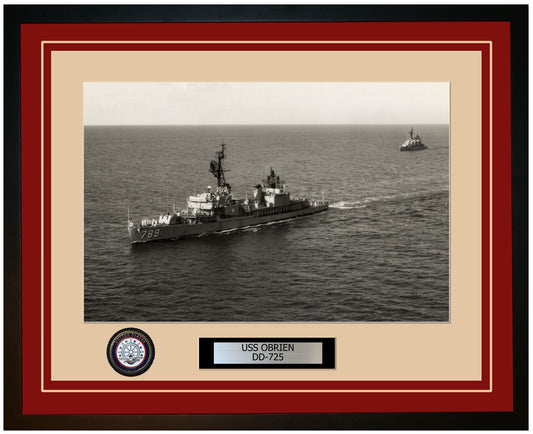 USS OBRIEN DD-725 Framed Navy Ship Photo Burgundy
