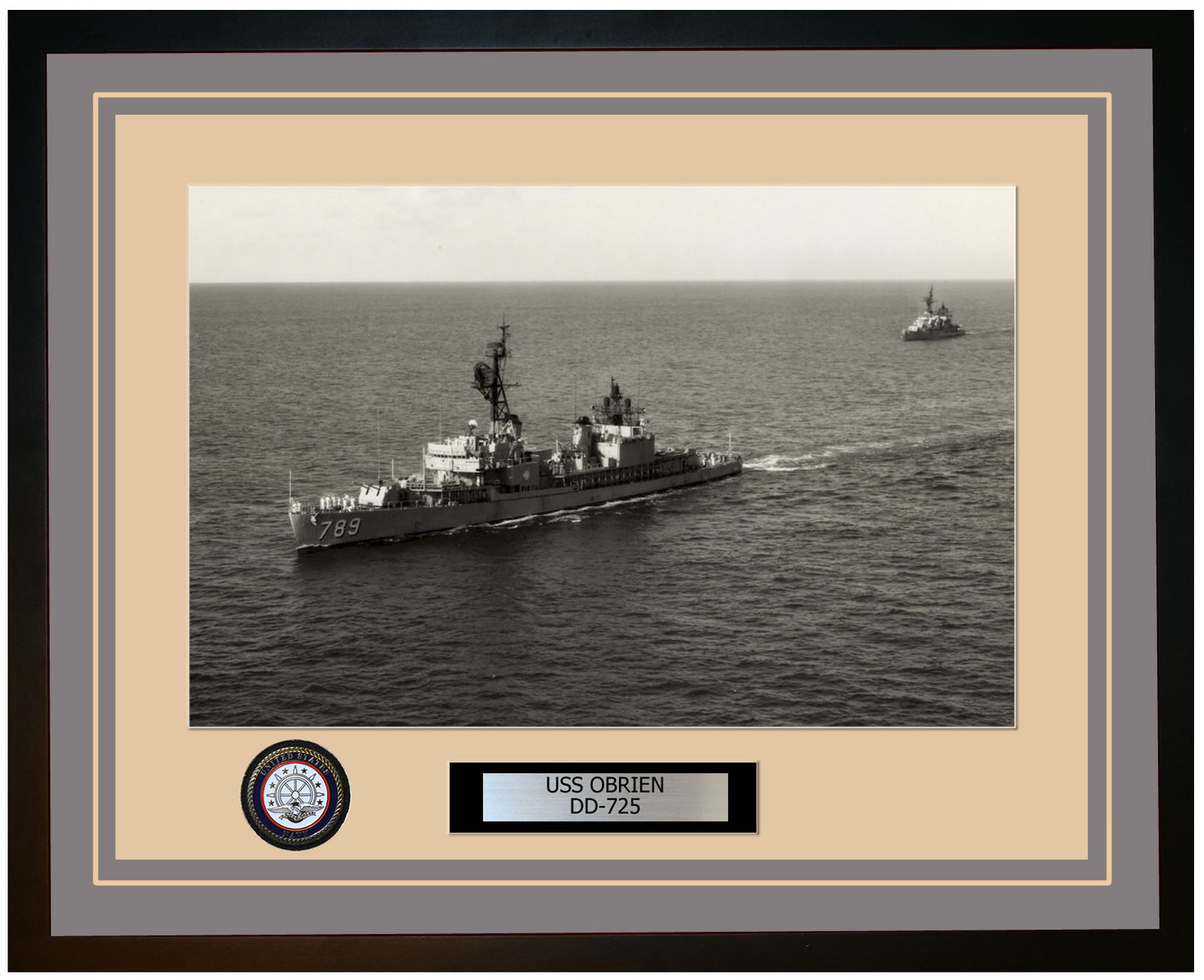 USS OBRIEN DD-725 Framed Navy Ship Photo Grey