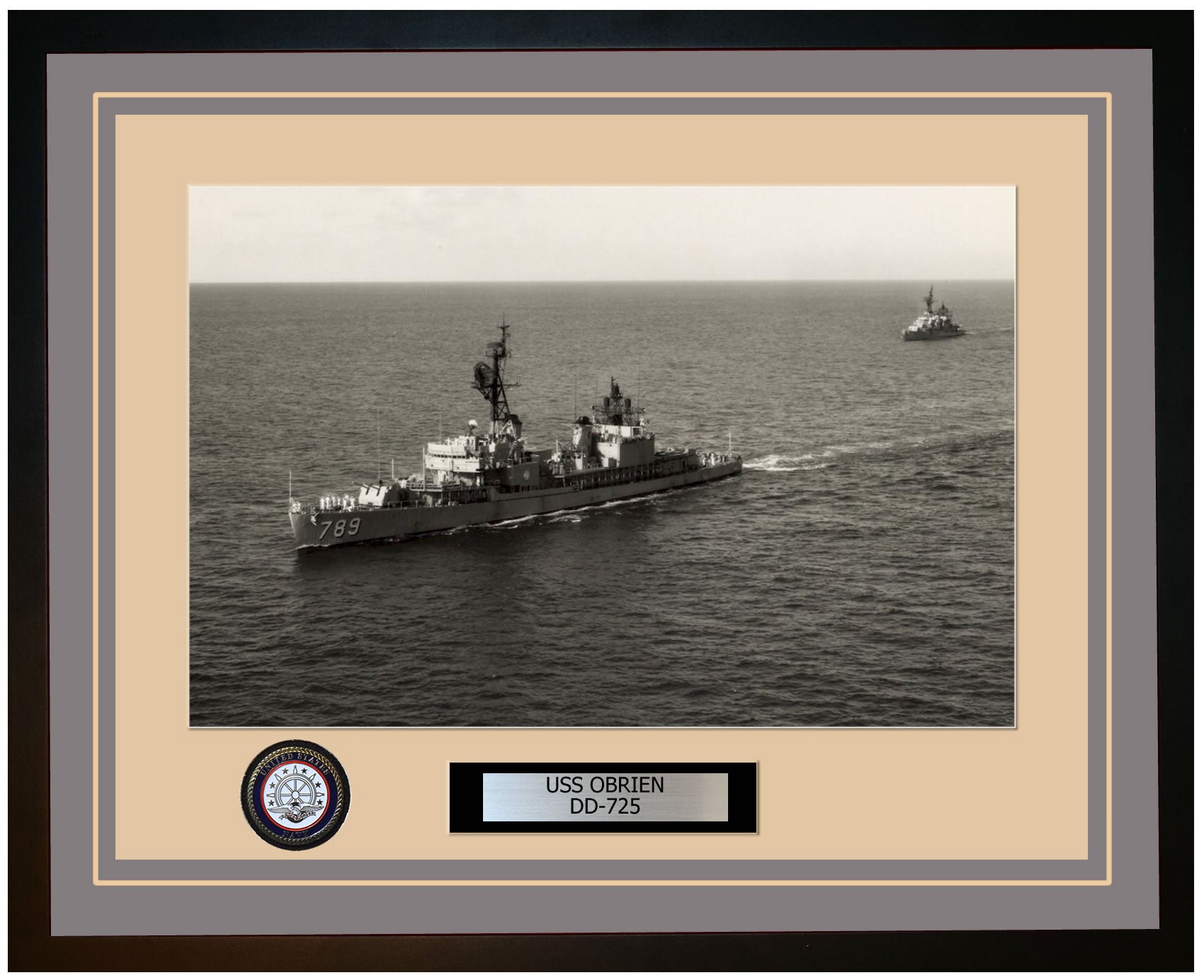 USS OBRIEN DD-725 Framed Navy Ship Photo Grey